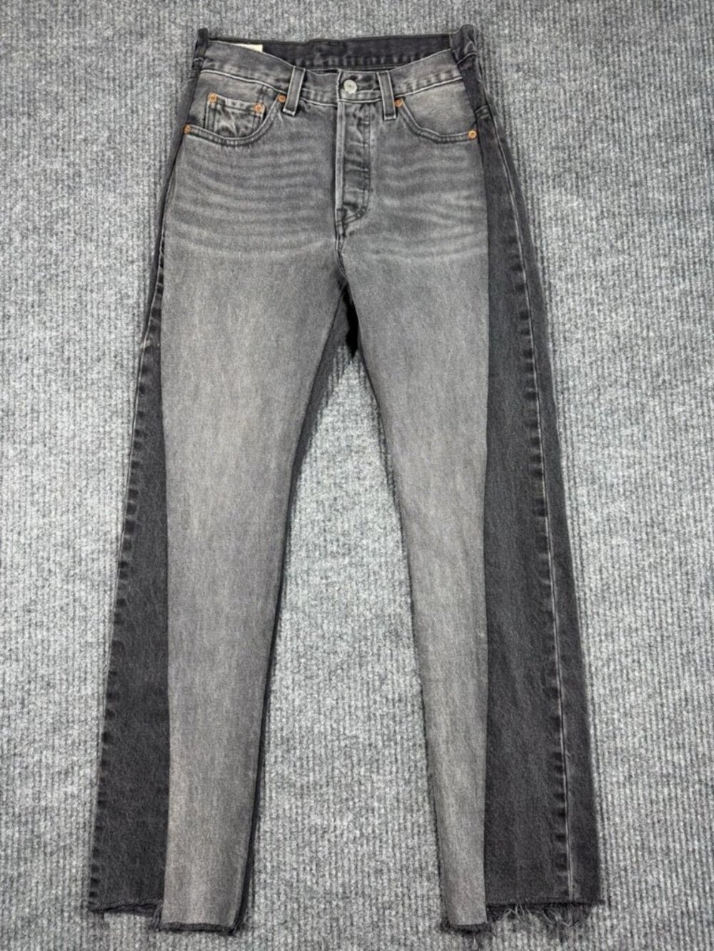 Levi's Premium 501 Jeans Womens 25x30 Black Spliced Straight Raw Hem Button Fly